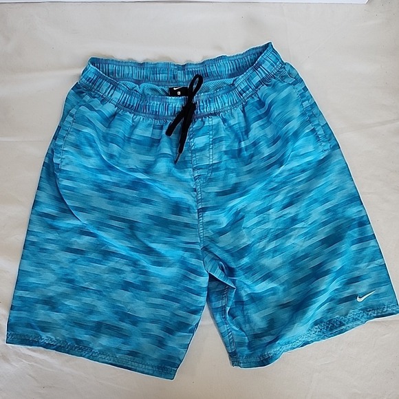 Nike Swim Trunks Mens L Brief Lined Shorts Blue Drawstring Pockets Polyester - Picture 1 of 5